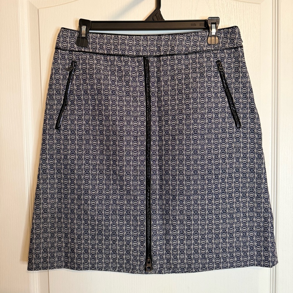 Tory Burch Navy and White A-Line Skirt